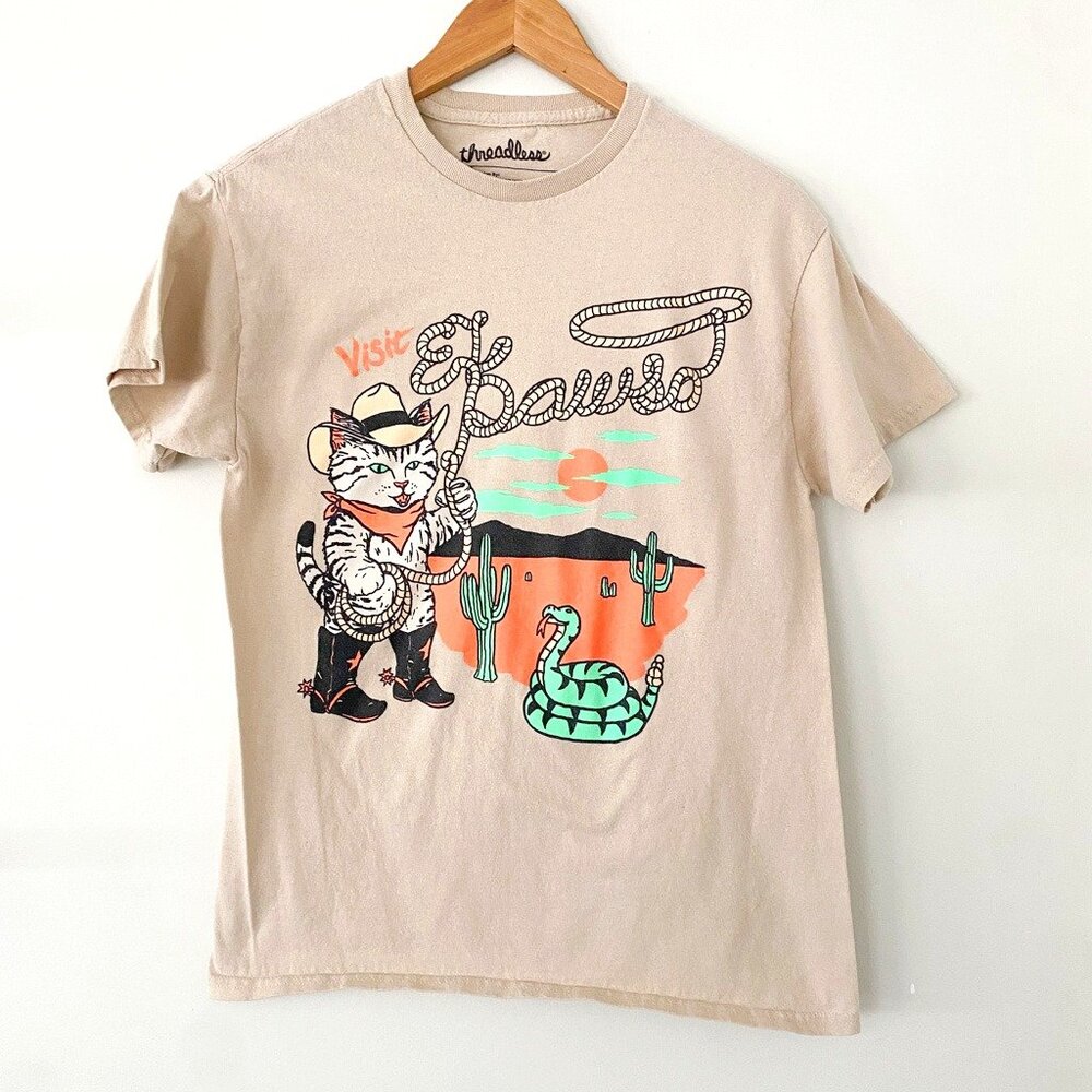Threadless Graphic Tee‎ "El Pawso" Cowboy Cat | Size Medium